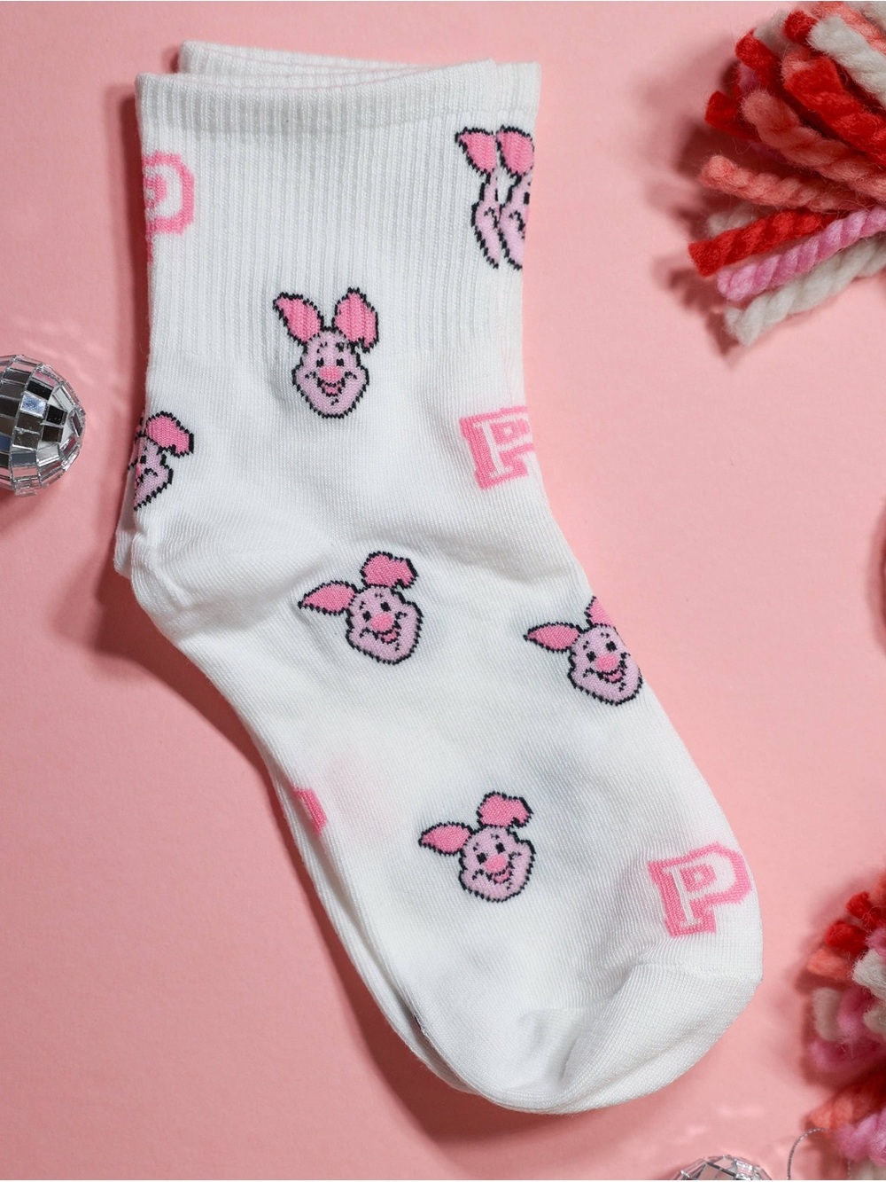Cute Pink Piglet Pattern White Socks - Disney Winnie the Pooh